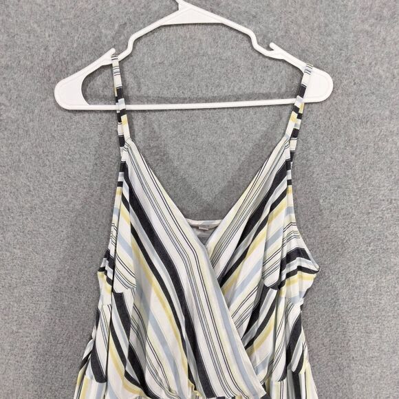 LOFT Plus Tank Dress Womens Size 16 Yellow Blue Striped Lined Belted V-Neck - Picture 2 of 14